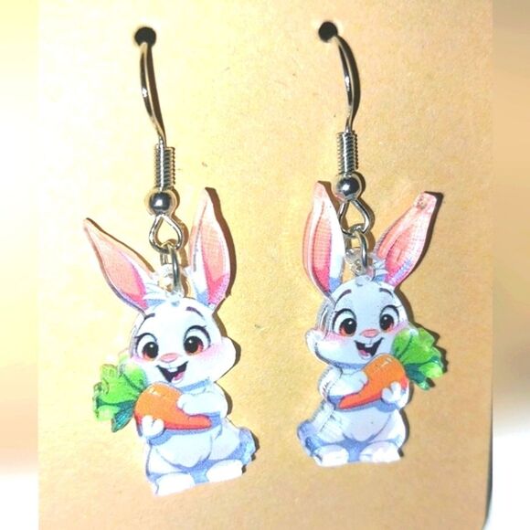 Cute Bunny Carrot Earrings - Picture 3 of 8